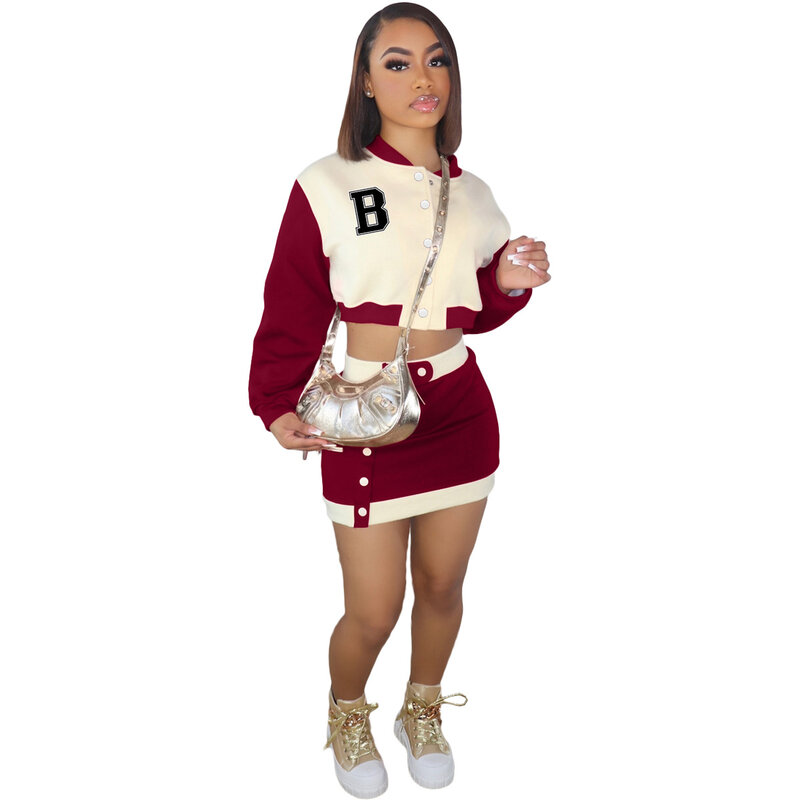 European and American women's clothing New fashion long-sleeved baseball uniform, short skirt, athleisure two-piece suit