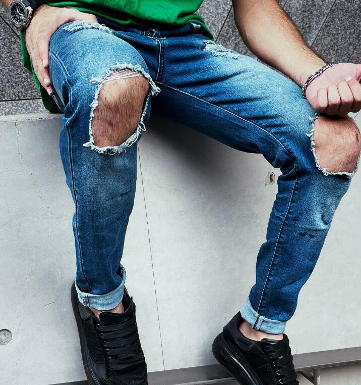 Pantalones vaqueros rasgados ajustados para hombre, Jeans informales elásticos de agujeros de rodilla, ajustados con agujeros, ropa de calle, varios estilos