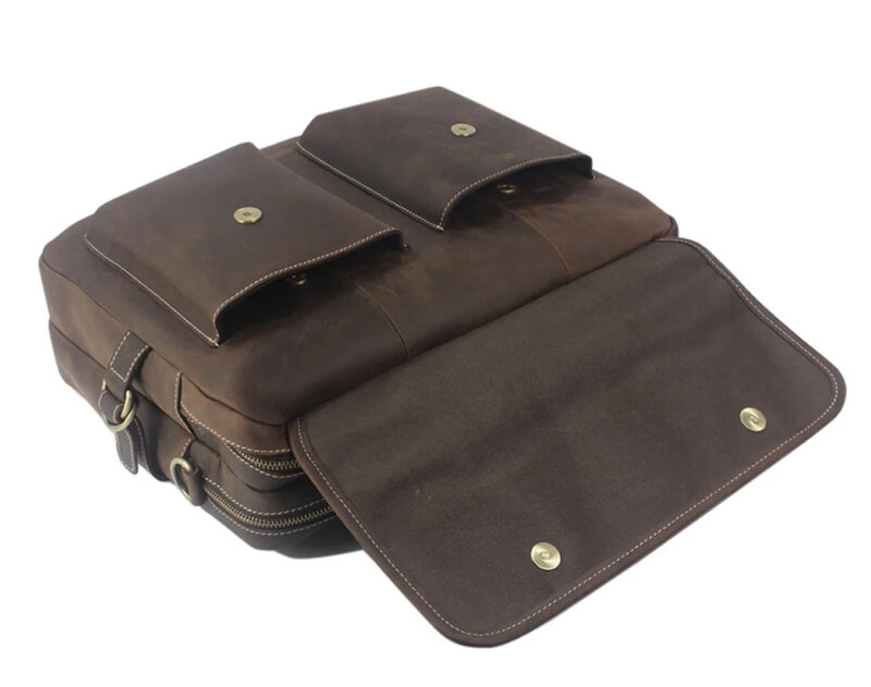 Bolso cruzado Vintage para hombre, de cuero auténtico bandolera, maletín de mano grande, marrón, M053 #