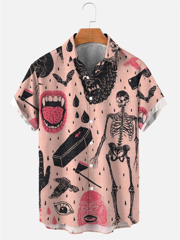 Camisa hawaiana con estampado de calavera para hombre, camisa informal de verano a la moda en 3D