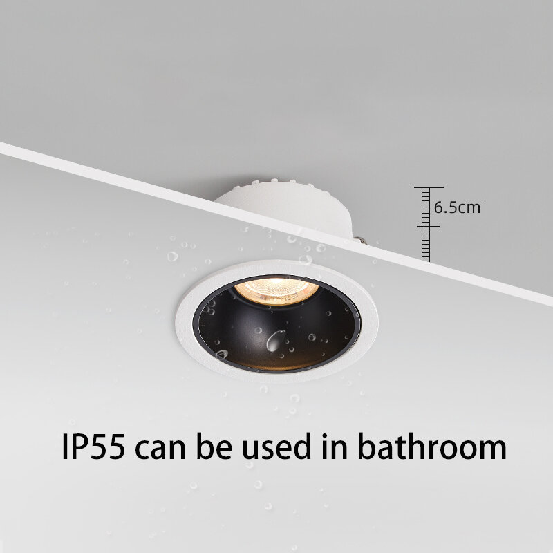 YiYing LED Waterproof Spotlights IP55 Recessed Round Downlight 75mm Anti Glare Ceiling Spot Lights For Kitchen Bathroom Balcony