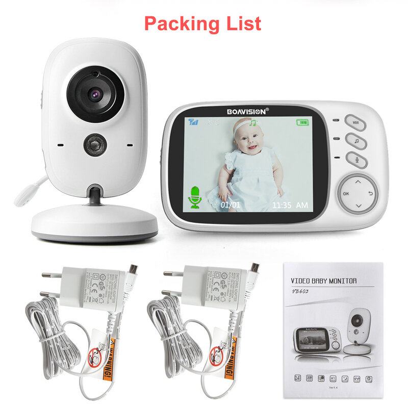 Baby Monitor Vídeo Sem Fio com Visão Noturna, Câmera de Segurança Vigilância, Babá, 2 Way Audio Talk, 2.4G, 3.2 "LCD