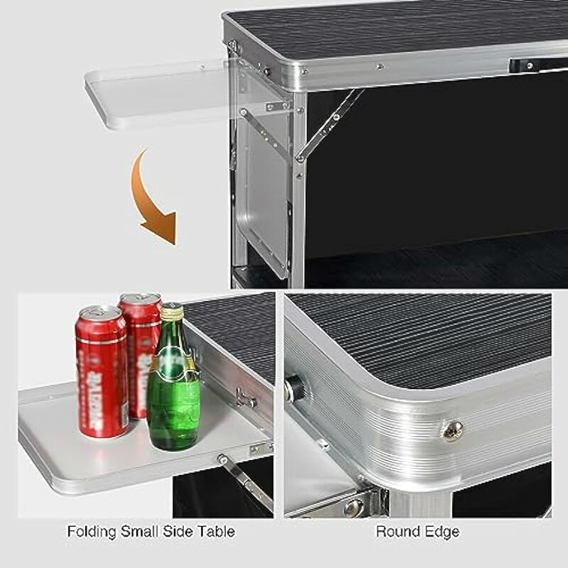 Outdoor Extra Long Portable Bar Table with Bar Skirts and Storage Shelf, Pop-Up Bar Table with Side Rack for Party, Patio, Black