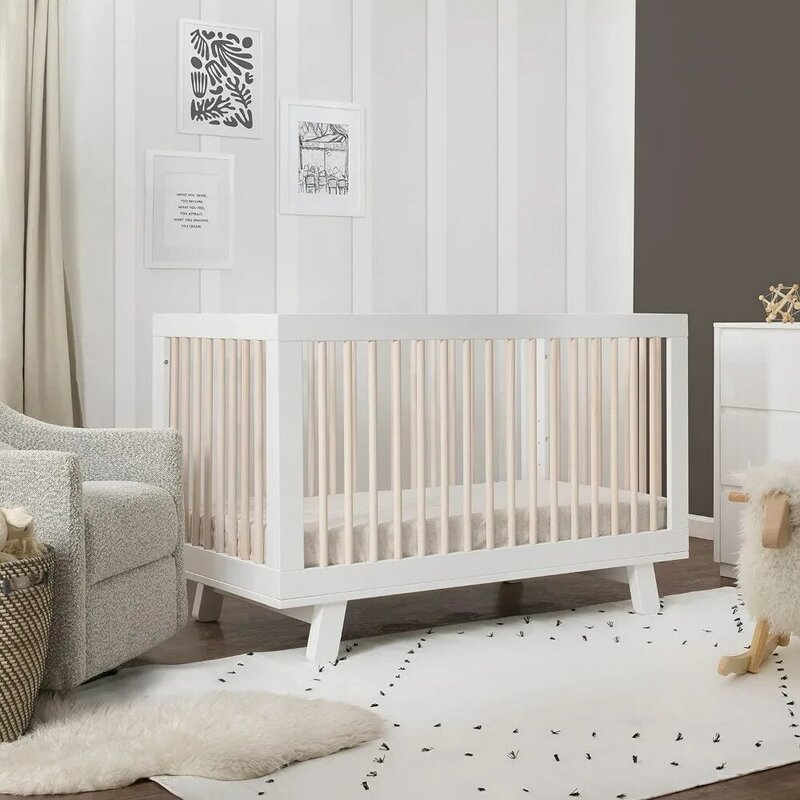 Babyletto Hudson 3-in-1 boks bayi konvertibel dengan tempat tidur balita Kit konversi putih dan dicuci alami, Greenguard emas bersertifikat