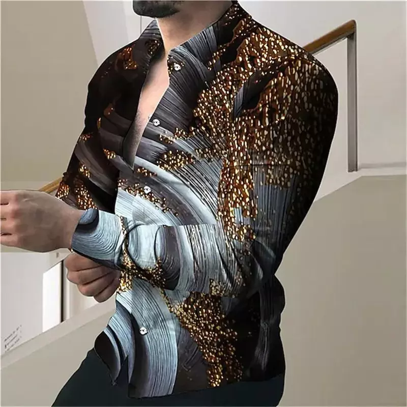 2023 men's party casual shirt luxury social men's shirt lapel button shirt casual printing long-sleeved shirt men's clothing