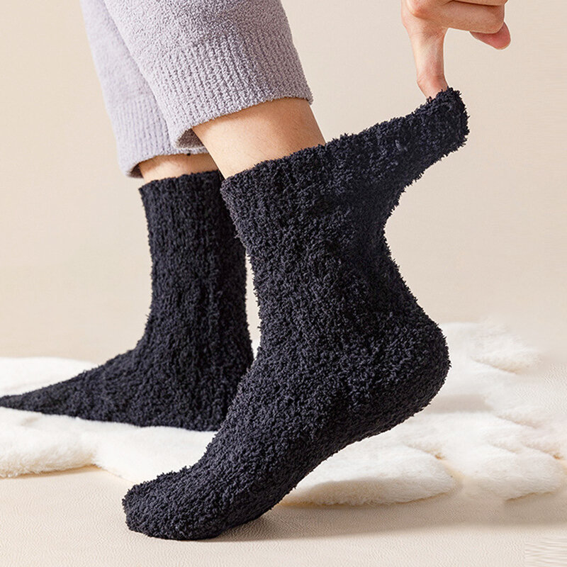Coral Velvet Socks Non Hair Shedding Sleep Socks For Children Mid Tube Autumn Winter Plush And Thickened Warm Home Floor Socks