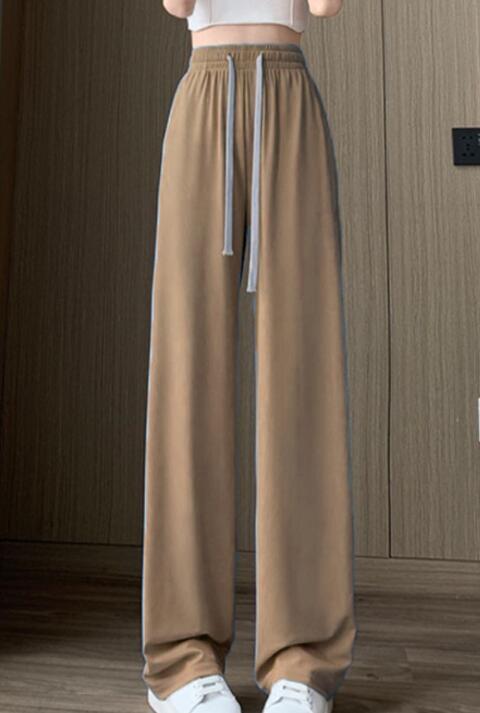 Calça comprida de cintura alta monocromática feminina, calça esportiva solta, casual de rua, ajuste solto