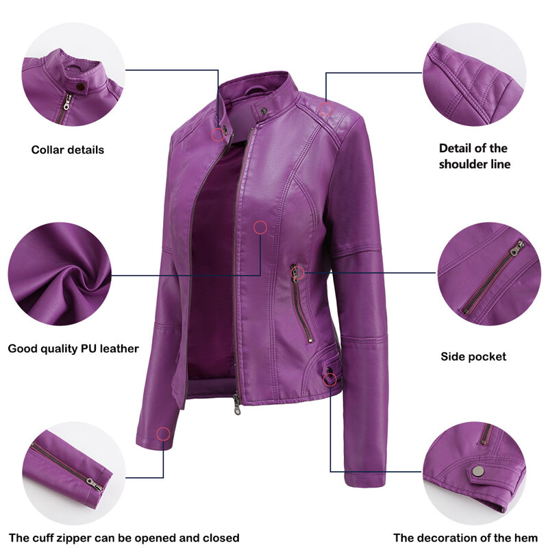 Maxulla-Veste en cuir PU coupe-vent pour femme, manteau de loisirs en plein air, vêtements de moto minces, vêtements de mode, printemps, automne