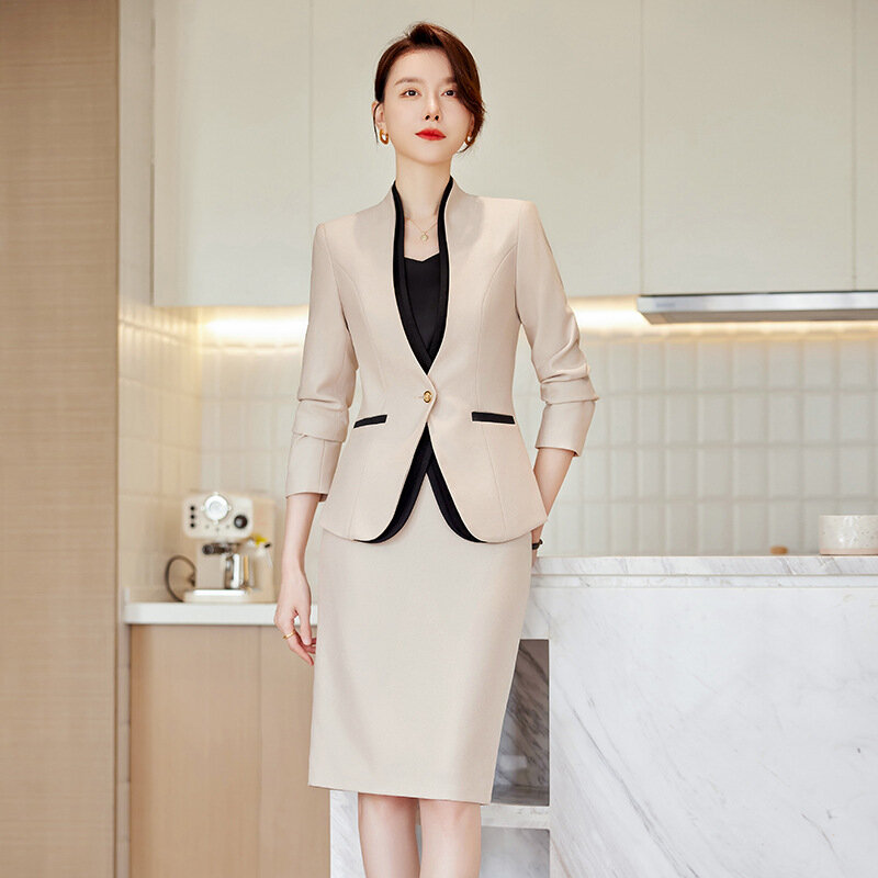 Jaket setelan kecil wanita gaya Korea baju kerja toko emas musim semi dan musim gugur 2023 baru toko perhiasan pakaian kerja profesional Slim Fit