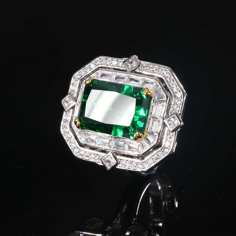 Nieuwe Koperen Bodem Vergulde Hoge Carbon Diamant Ijs Bloem Vierkant Diamant Koper Inlay Temperament Licht Luxe Vierkante Diamant
