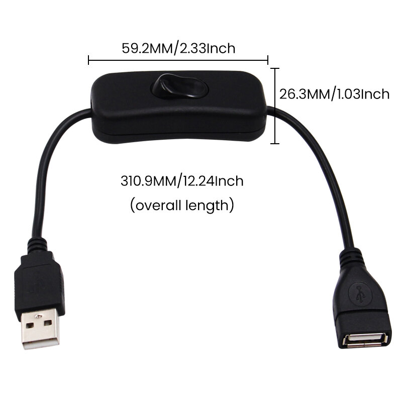 Kabel USB 28cm dengan sakelar ON/OFF, sakelar ekstensi kabel untuk Lampu USB, adaptor catu daya kipas daya tahan lama