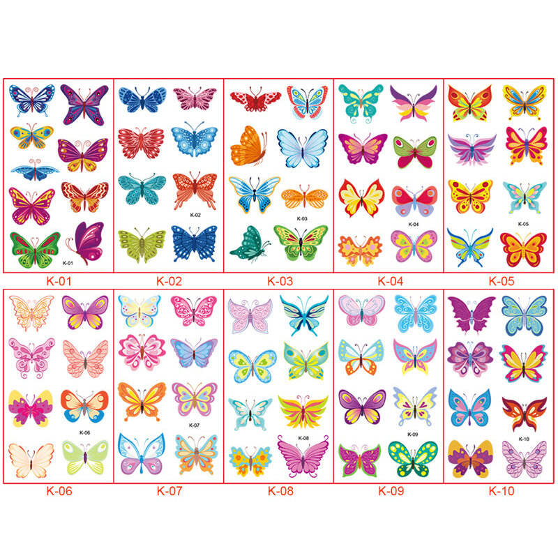 10 листов, водостойкие Временные татуировки-бабочки для девочек