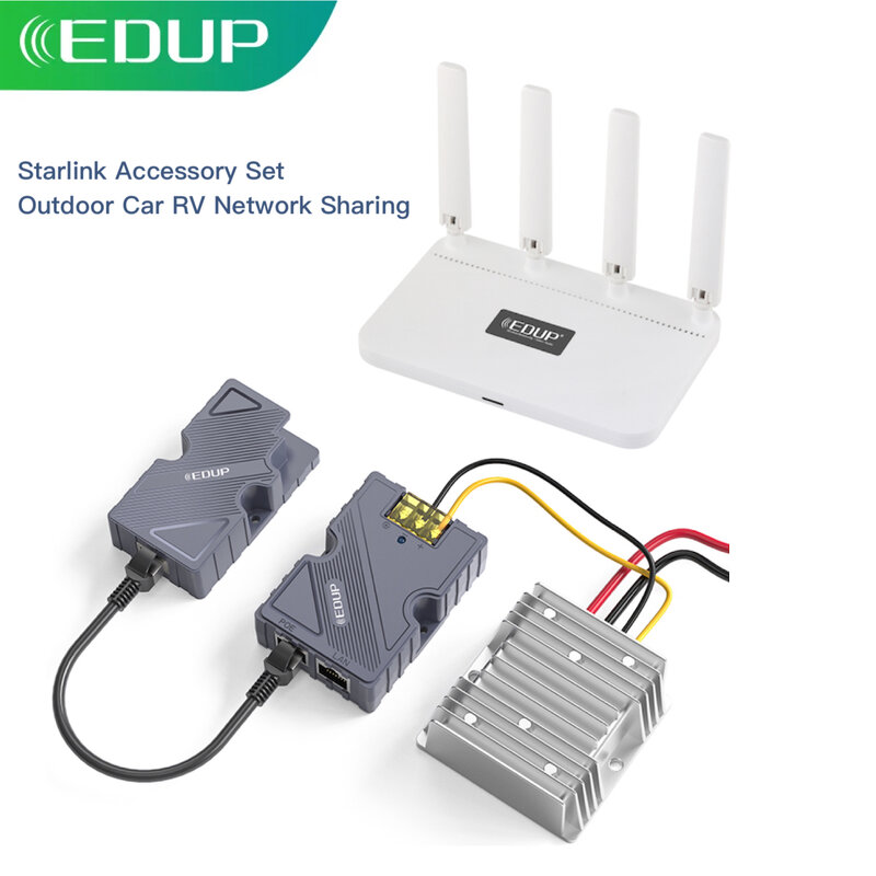 EDUP Starlink Satellite Internet Kit Router 150W PoE Injector Car DC Converter 12V to 48V Outdoor RV Starlink Ethernet Adapter