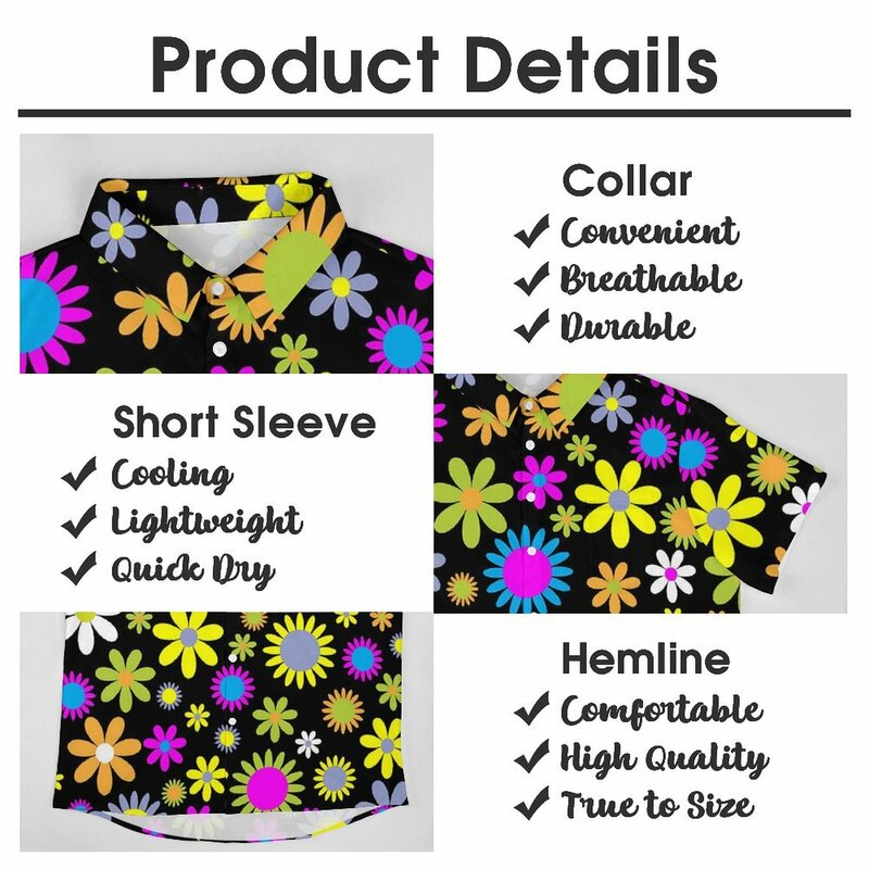 레트로 플라워 60 년대 바캉스 셔츠 남성용, 컬러풀한 꽃무늬 트렌디 캐주얼 셔츠, 하와이안 반팔 Y2K 웃긴 오버사이즈 블라우스