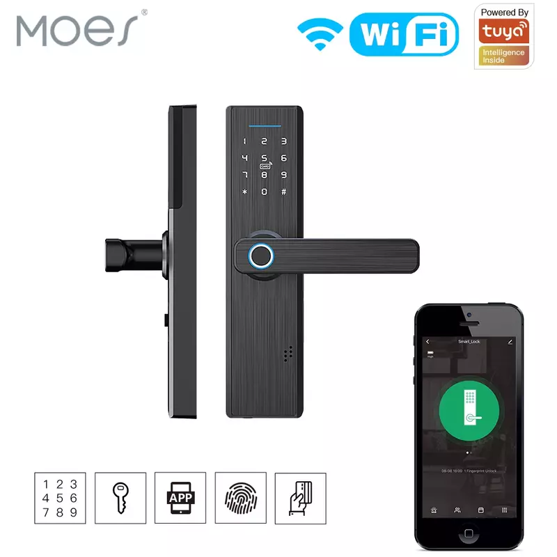 MOES-Tuya WiFi Múltiplo Desbloqueio Fingerprint Lock, Segurança Bloqueio Inteligente, Smart Life App, senha RFID Door Lock