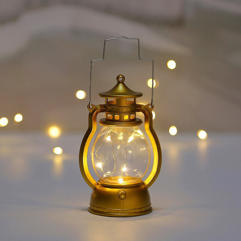 Lámpara LED de noche para exteriores, adorno de escritorio con batería, linterna Retro con mango para tienda de campaña, fiesta, navidad