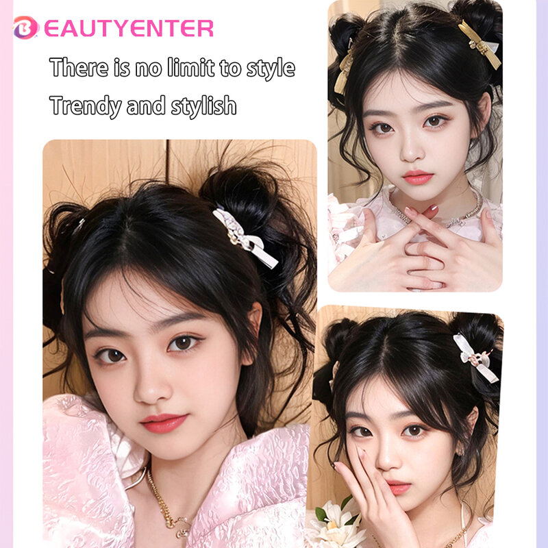 BEAUTYENTER Bow Wig Hair Bag Fluffy Cute Coil Hair Artifact Hanfu Bun Ancient Style High Temperature Silk Accessories