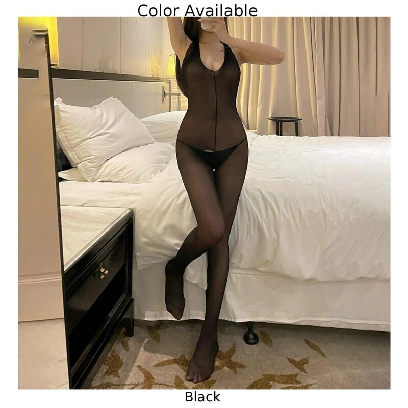 Junpsuit-Body transparente brillante para mujer, medias de cuerpo transparente ultrafinas, entrepierna abierta, lencería sin espalda, ropa erótica