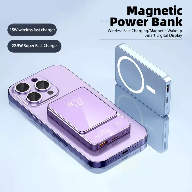 Xiaomi pengisi daya nirkabel Qi magnetik 30000mAh, Power Bank Mini 22.5W untuk iPhone Samsung Huawei pengisian cepat