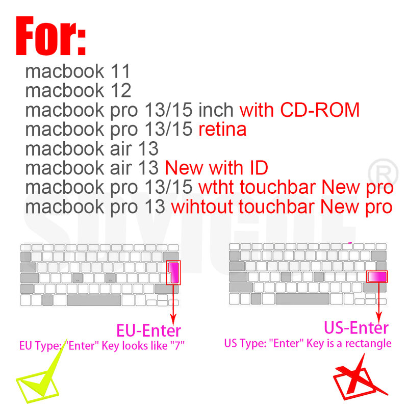 Funda protectora para teclado español para macbook pro13, A2159, A1990, macbook air 13, A1932, A1466
