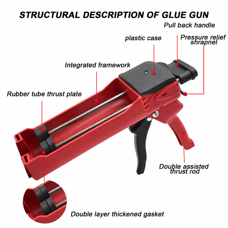 Pistol dempul Manual hidrolik, lem tembak baja 400ml aplikator ganda untuk alat perbaikan rumah Kelim ubin keramik