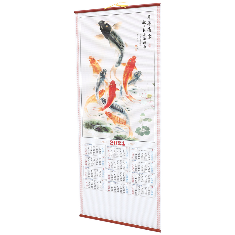 Good Luck Wall Calendar Imitation Bamboo Hanging Wall Paper Dragon Year New Monthly Office Traditional Scroll Hanging