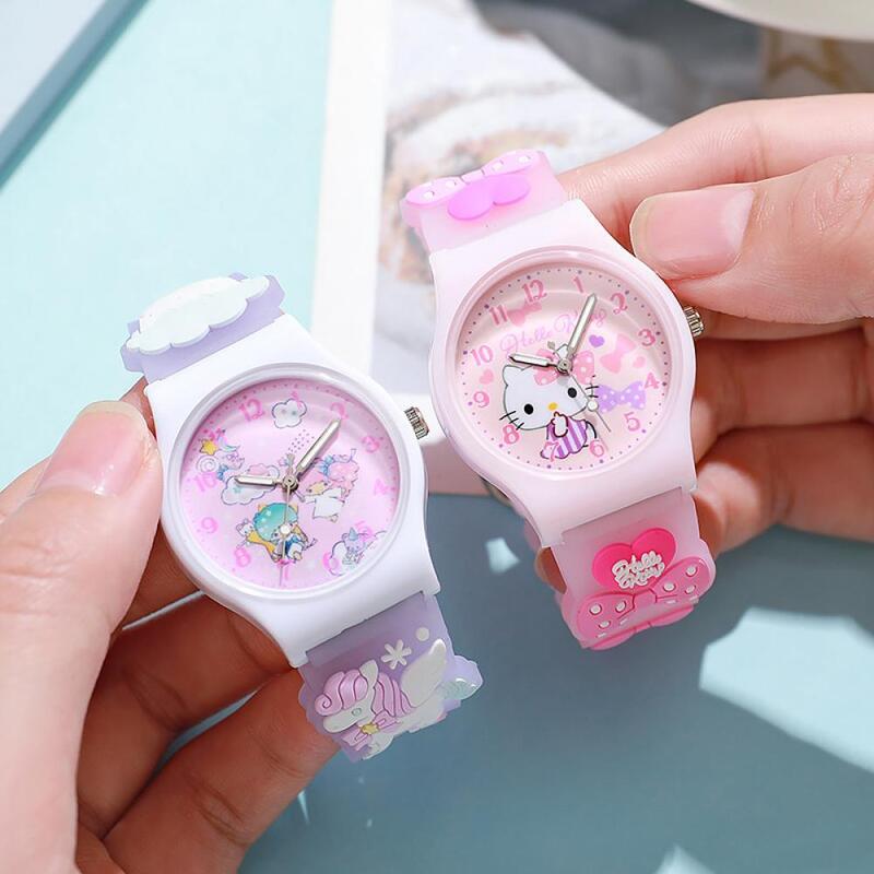 Sanrio 3d Patroon Kind Polshorloge Cinnamoro Hello Kitty Waterdichte Quartz Horloge Kuromi Cartoon Silicagel Horlogeband Kids Cadeau