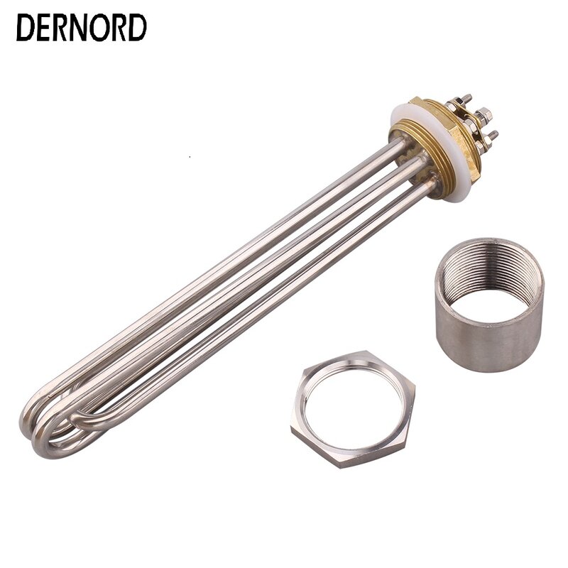 DERNORD 1.5" Thread Heating Element 220v/380v Water Tank Electric Heater Tubular Immersion 304 Stainless 3KW/4.5KW/6KW/9kw/12kw