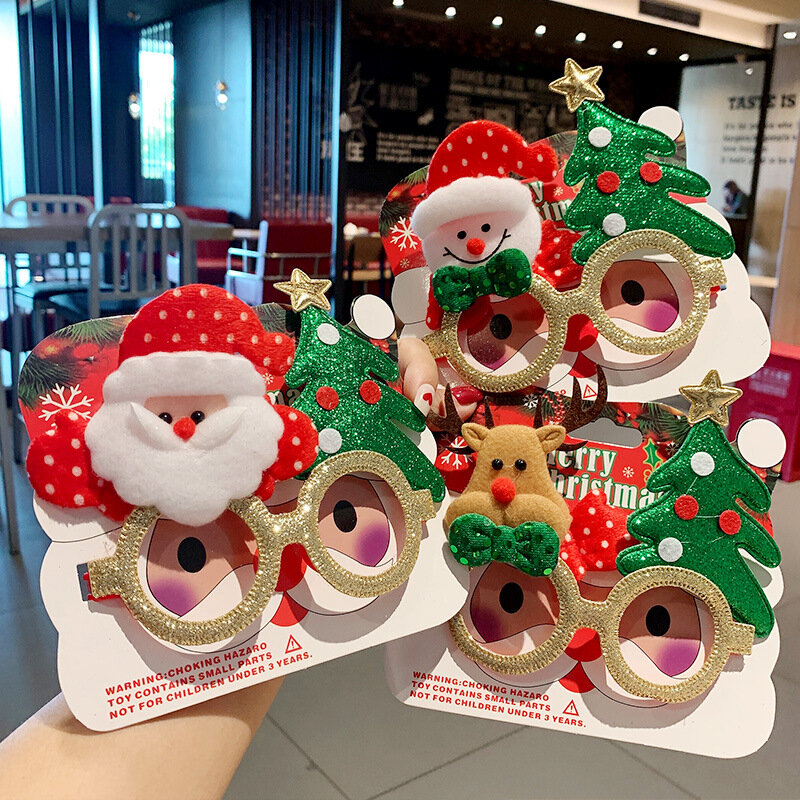 Kacamata Natal bingkai rusa hadiah lucu bingkai Natal dewasa anak-anak berdandan hadiah pesta dekorasi cermin