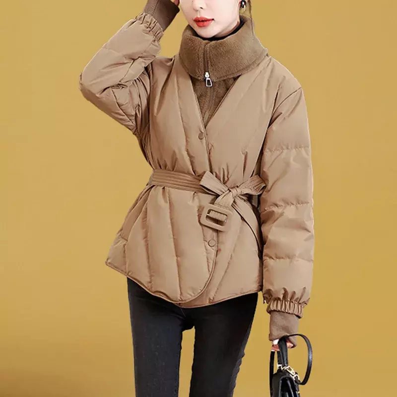 Zimowa nowa moda damska kurtka puchowa duża z klapami pogrubiony krótki płaszcz 90% biała kurtka damska z kaczym puchu