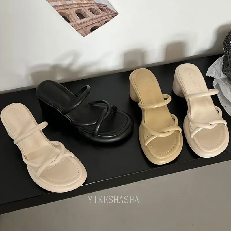 Sandalias de tacón grueso con punta abierta para mujer, zapatos elegantes de diseñador a la moda, sandalias de lujo para vestir al aire libre, verano, 2024