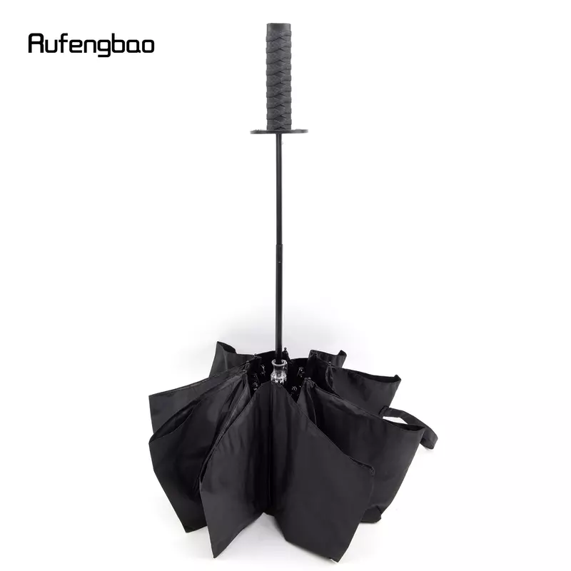 Ombrello da uomo da donna Samurai nero, ombrello automatico, protezione UV pieghevole a 8 ossa ombrello antivento per giorni di sole e pioggia