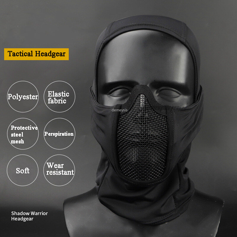 Penutup Kepala Balaclava Taktis Airsoft Paintball Masker Setengah Wajah Luar Ruangan Berburu Pelindung Kepala Masker Jaring Logam