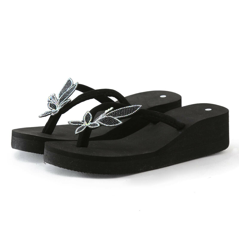 Pantofole estive da donna Casual fiore di cristallo Open Toe infradito pantofole con zeppa per donna sandali piatti all'aperto scarpe da spiaggia con diapositive