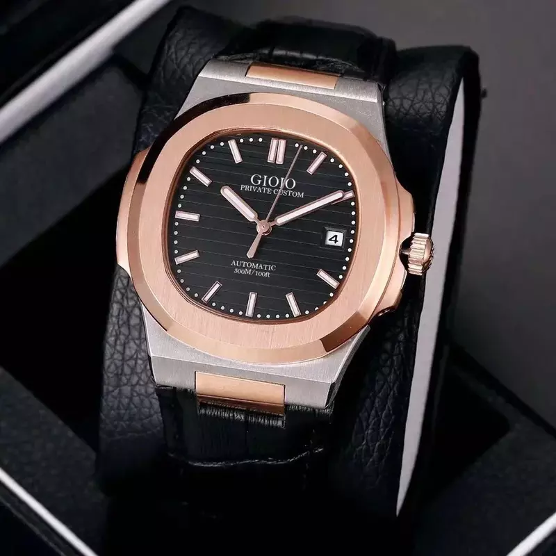 Luxury New Automatic Mechanical Men Watch Blue Black Leather Sport Watches