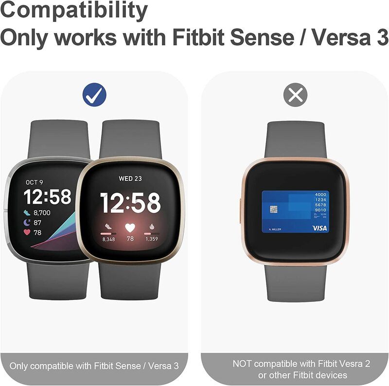 Ultra-fino vidro temperado protetor de tela, Sense All-Around Bumper Shell, Capa para Fitbit Versa 3
