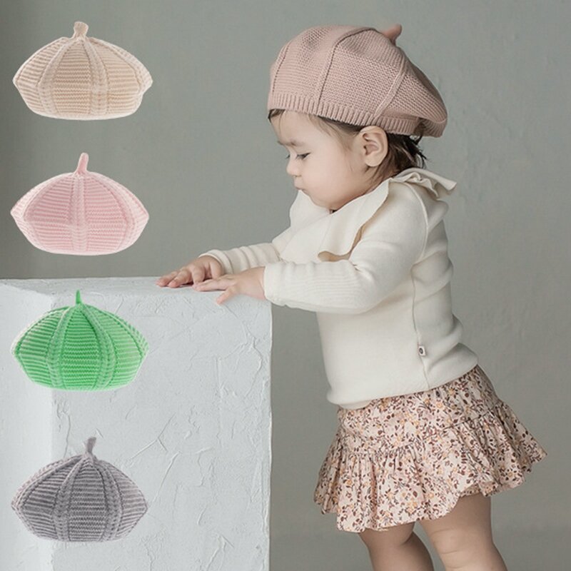 Baby Winter Knitted Beret Solid Color Artist Beanie Cap Painter Travel  Shopping  Party Baby Octagonal Beret