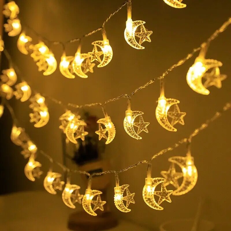 Moon Star Eid Mubarak String Lights, Ramadan Decorations for 2023, Perfect for Ramadan Kareem, Islamic Muslim Parties,