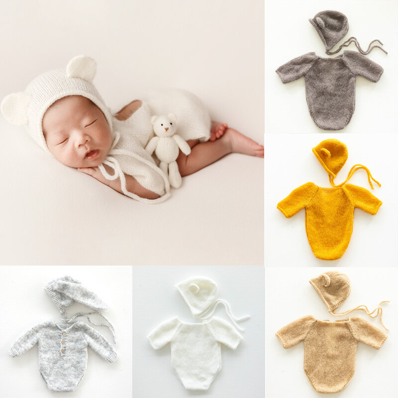 Newborn Photography Clothing Skin-friendly Hat+Jumpsuit 2Pcs/Set Baby Photo Props Studio Shoot Clothes Outfits Accessories