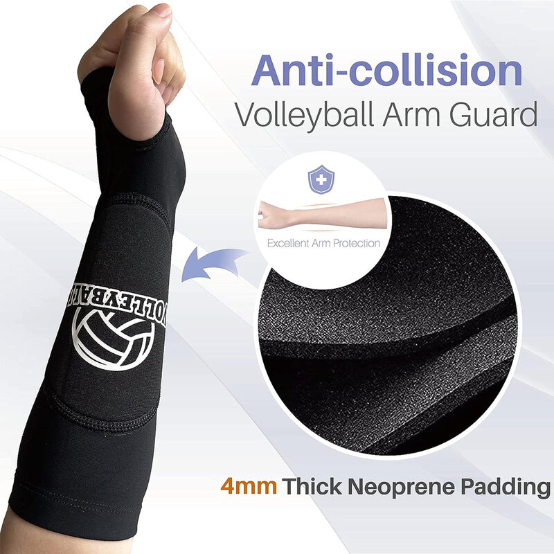 1 Pair Volleyball Arm Sleeves Passing Forearm Sleeves with Protection Pad and Thumbhole for Kids/Adults Protect Arms Sting