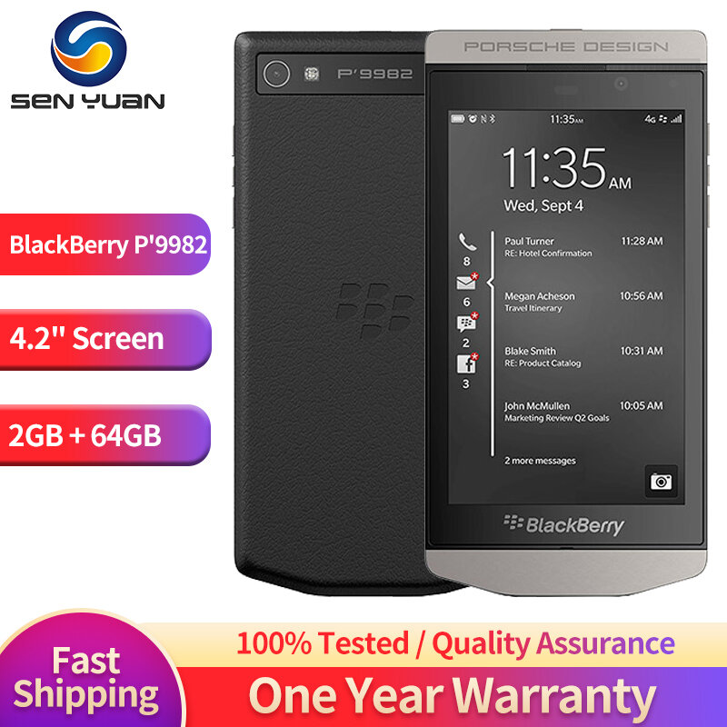 Original BlackBerry Porsche Design P'9982 4G Mobile Phone 4.2'' 2GB RAM 64GB ROM CellPhone 8MP+2MP Dual-Core Android SmartPhone