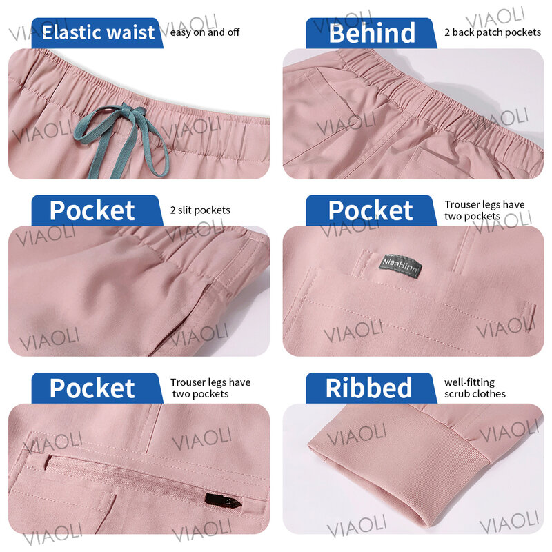 Женская медицинская Униформа XS-XXL, набор для медсестры, врача, эстетика-рабочая одежда, эластичные Бриджи + штаны для бега со множеством карманов