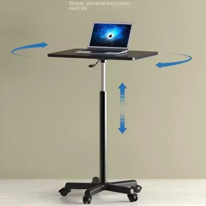 Movable Lifting Small Table with Pulley Small Sofa Bedside Table Standing Upright Laptop Office Desk