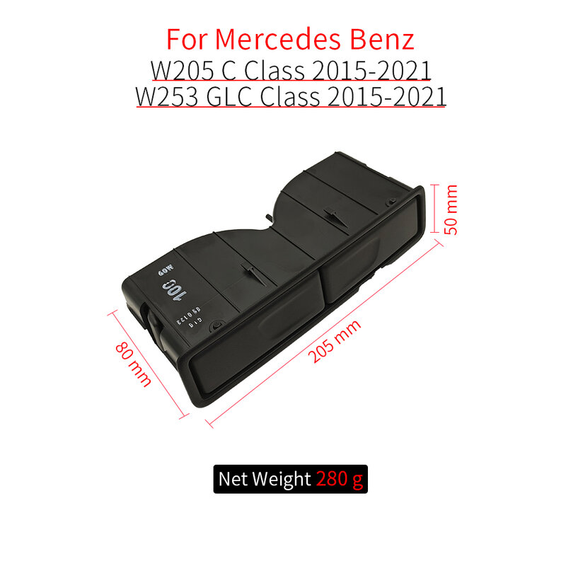 Reposabrazos trasero para asiento de coche, portavasos para Mercedes W205, W253, Benz C, GLC, clase 2015-2021, C200, E260, GLC300, 0998100213