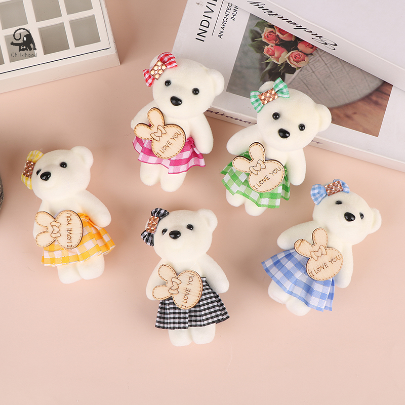 10 buah 10cm Kawaii lembut boneka beruang mewah busa mainan kartun buket boneka beruang Mini mainan hadiah kecil tas liontin boneka-seri 4