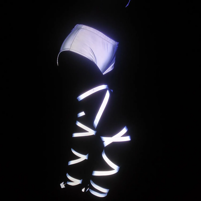 2024 Женская красочная Светоотражающая упаковка для ног Спайс для девушек ночного клуба пикантный ажурный костюм для выступления перекрестный длинный ремешок