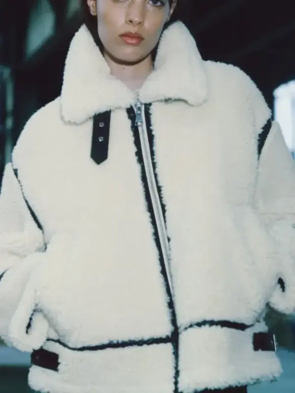 Jaqueta feminina com zíper de cordeiro de pelúcia, casaco solto feminino, manga longa, gola lapela, casacos espessados, moda, quente e versátil, inverno