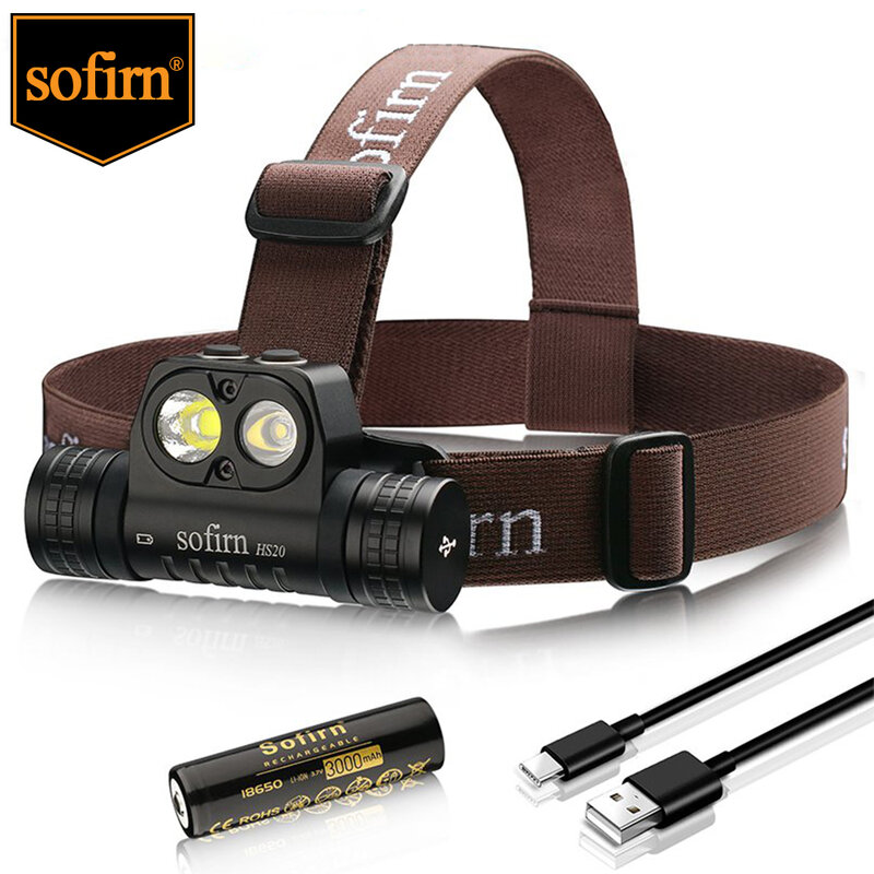 Sofirn-USB C Farol de LED Recarregável, Farol Poderoso com Holofote e Projector, Indicador de Interruptor Duplo, 18650, HS20, 2700lm