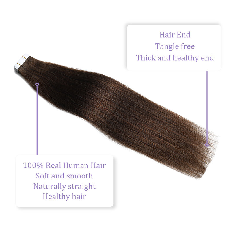 Sindra лента для наращивания волос Remy человеческие волосы 14-22 дюйма 20 шт. прямые Бесшовные волосы для наращивания кожи темно-коричневые