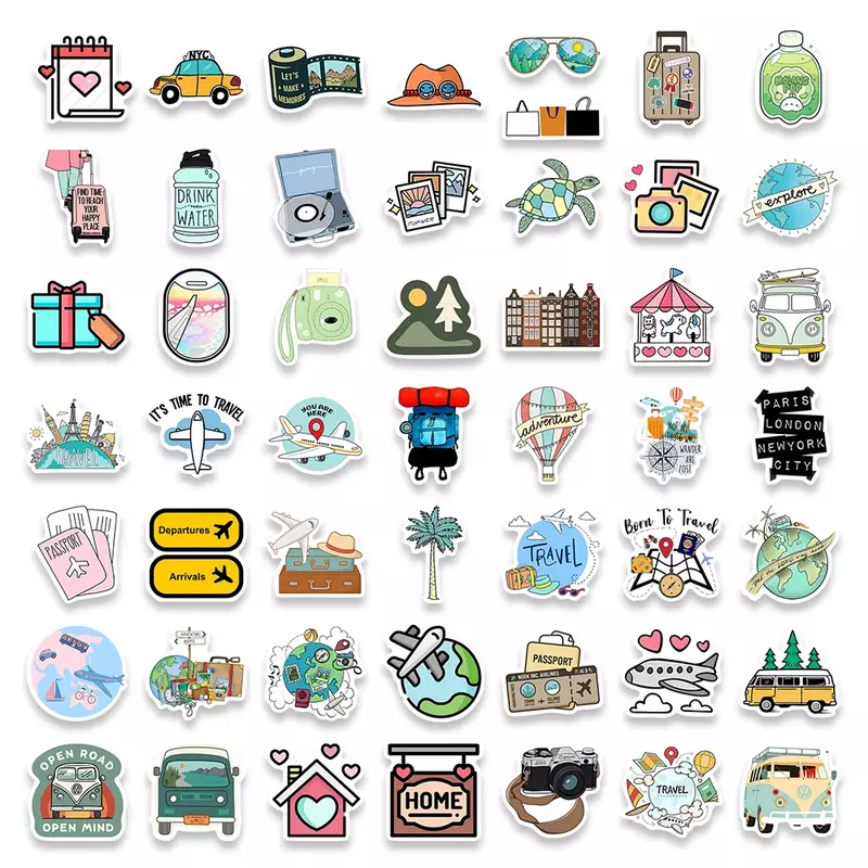 Impermeável Cartoon World Travel Stickers, Brinquedo DIY, Decalque Decorativo Graffiti para Telefone, Bagagem, Laptop, Garrafas, Scrapbook, Presente Bonito